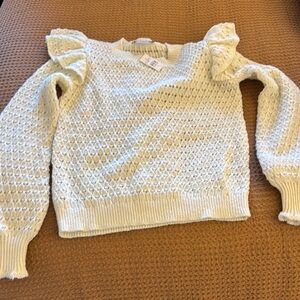 LOFT ruffle puff sleeve sweater Elegant White Sweater-NWT